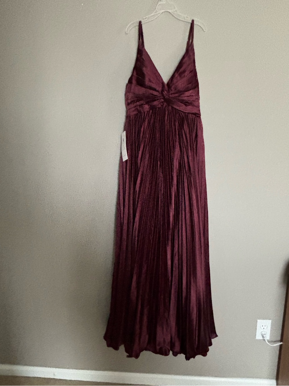 Satin V-Neck Pleated Maxi Dress